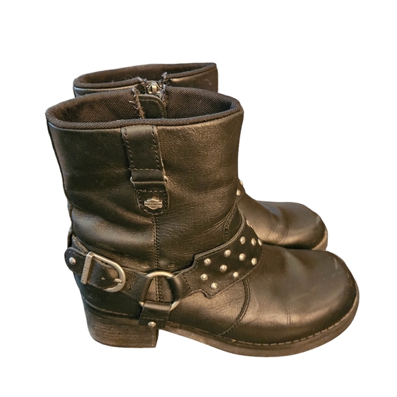 AUTHENTIC HARLEY DAVIDSON WOMAN'S BLACK STUDDED BIKER BOOTS SIZE 7M - Picture 4 of 10
